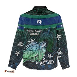 Torres Strait Islands Sea Turtle and Dhari Women Casual Shirt Oceanic Indigenous Dotwork Tribal Illustration TS04