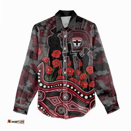 St Kilda Saints ANZAC Day Women Casual Shirt Indigenous Dot Art with Poppy Flower Tribute TS04