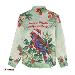 Watercolor Floral Crimson Rosella Women Casual Shirt Its Aussie Christmas Time! LT9