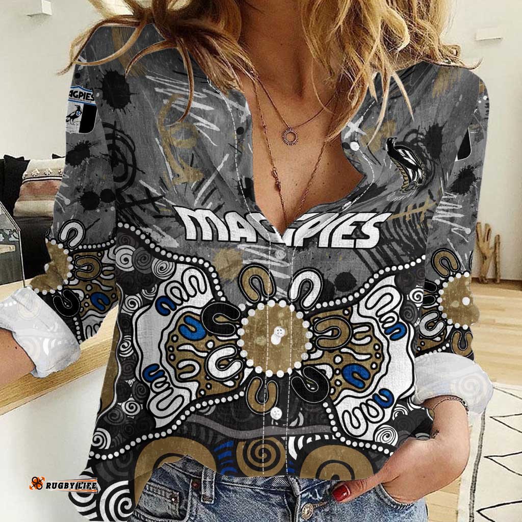Personalized Collingwood Magpies Women Casual Shirt Aboriginal Dot Painting Graffiti Style TS04