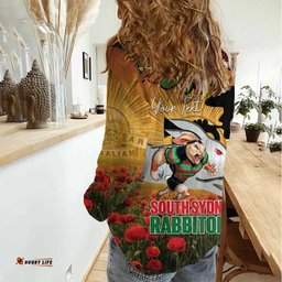 Personalised Rabbitohs Rugby ANZAC Day Women Casual Shirt Last Post Poppy We Will Remember Them LT14