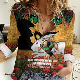 Personalised Rabbitohs Rugby ANZAC Day Women Casual Shirt Last Post Poppy We Will Remember Them LT14