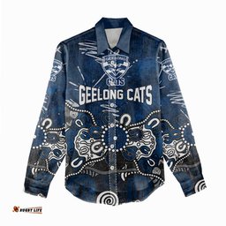 Personalized Geelong Cats Women Casual Shirt Aboriginal Dot Painting Graffiti Style TS04
