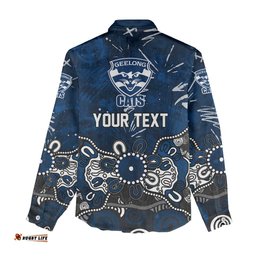 Personalized Geelong Cats Women Casual Shirt Aboriginal Dot Painting Graffiti Style TS04