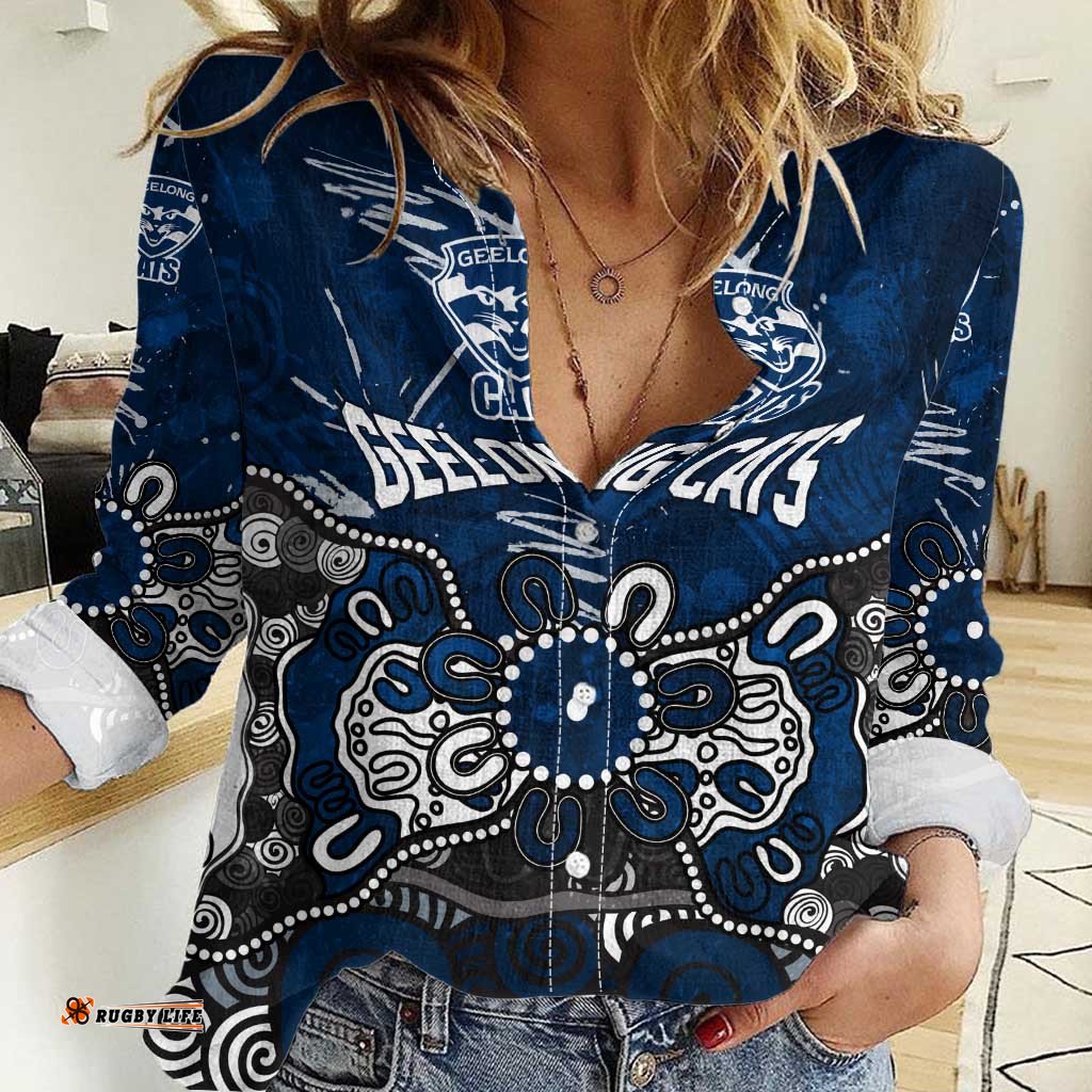 Personalized Geelong Cats Women Casual Shirt Aboriginal Dot Painting Graffiti Style TS04