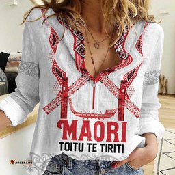 Toitu Te Tiriti Waitangi Women Casual Shirt White Wharenui House LT9