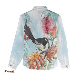Willie wagtail Australia Women Casual Shirt Banksia Bottlebrushes Watercolor Stylized LT14