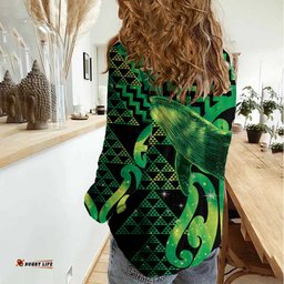 Humpback Whale Matariki New Zealand Women Casual Shirt NZ Maori Paikea Poutama Luxury Green LT14
