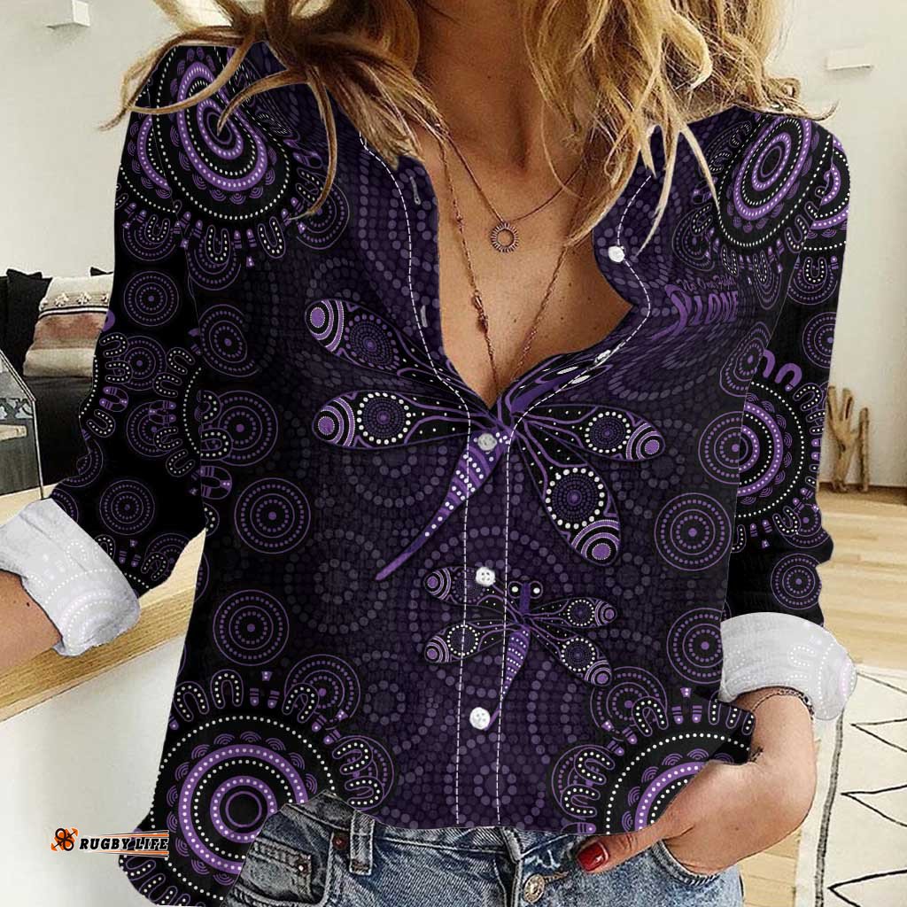 Purple Dragonfly Aboriginal of Hope Women Casual Shirt Australian Epilepsy Awareness LT9
