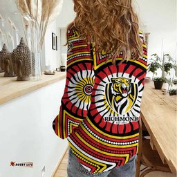 Richmond Football Club Women Casual Shirt Indigenous Monochrome Dot Art Mascot Style TS04