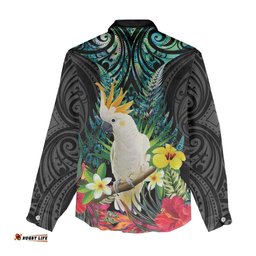Sulphur-crested Cockatoo New Zealand Women Casual Shirt Paua Shell Aotearoa Maori Tropical Flowers LT14