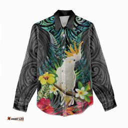 Sulphur-crested Cockatoo New Zealand Women Casual Shirt Paua Shell Aotearoa Maori Tropical Flowers LT14