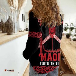 Toitu Te Tiriti Waitangi Women Casual Shirt Black Wharenui House LT9