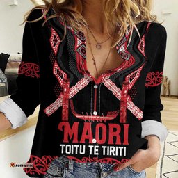 Toitu Te Tiriti Waitangi Women Casual Shirt Black Wharenui House LT9