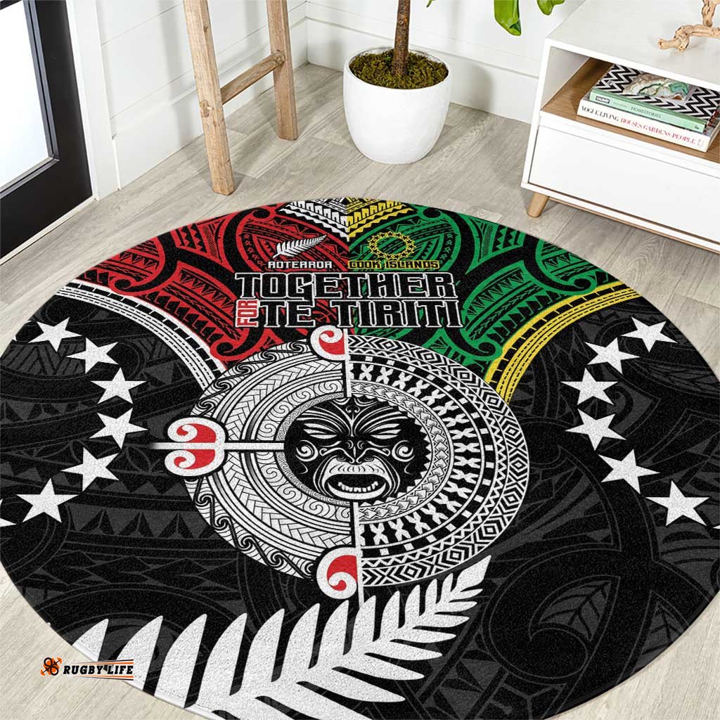 Aotearoa and Cook Islands Mo Te Tiriti Round Carpet New Zealand Honour The Treaty Ake!Ake!Ake! LT9