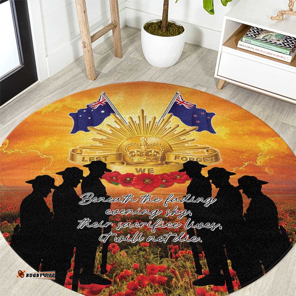 ANZAC Day Round Carpet Remembrance Tribute Soldiers And Poppy Field LT05