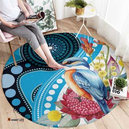 Australia Azure Kingfisher Round Carpet Australian Native Flowers Indigenous Art LT14