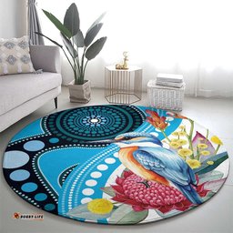 Australia Azure Kingfisher Round Carpet Australian Native Flowers Indigenous Art LT14