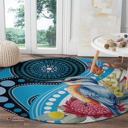 Australia Azure Kingfisher Round Carpet Australian Native Flowers Indigenous Art LT14