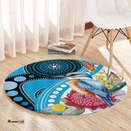 Australia Azure Kingfisher Round Carpet Australian Native Flowers Indigenous Art LT14