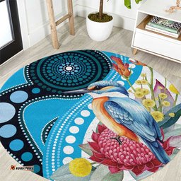 Australia Azure Kingfisher Round Carpet Australian Native Flowers Indigenous Art LT14