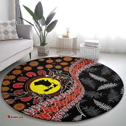 Aotearoa and Australia Round Carpet Maori Koru Ferns With Aboriginal Kangaroo LT03