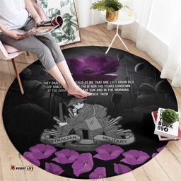 ANZAC Day Remembrance Round Carpet Purple Poppy We Will Remember Them LT9