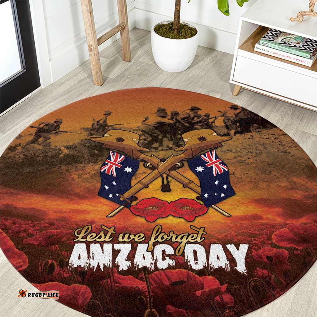ANZAC Day Lest We Forget Round Carpet Australian Veterans Remembrance Tribute LT18