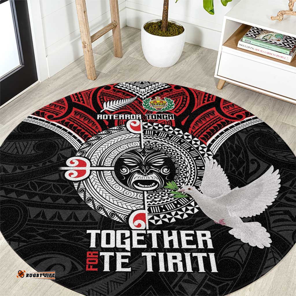Aotearoa and Tonga Mo Te Tiriti Round Carpet New Zealand Honour The Treaty Ake!Ake!Ake! LT9