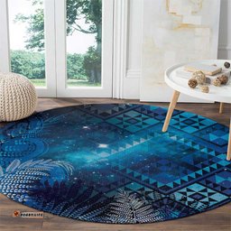 Aotearoa Taniko Matariki Round Carpet Cosmic Blue LT7