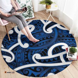 Aotearoa Maori Kowhaiwhai Round Carpet Kikorangi Puhoro and Patiki LT9