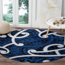Aotearoa Maori Kowhaiwhai Round Carpet Kikorangi Puhoro and Patiki LT9