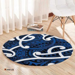 Aotearoa Maori Kowhaiwhai Round Carpet Kikorangi Puhoro and Patiki LT9
