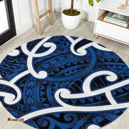 Aotearoa Maori Kowhaiwhai Round Carpet Kikorangi Puhoro and Patiki LT9