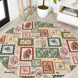 Aussie Birds Christmas La La Land Round Carpet Beige Vintage Stamp Edition LT9
