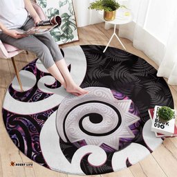 Aotearoa Koru Round Carpet Purple Maori Paua Shell Mix Silver Fern LT14