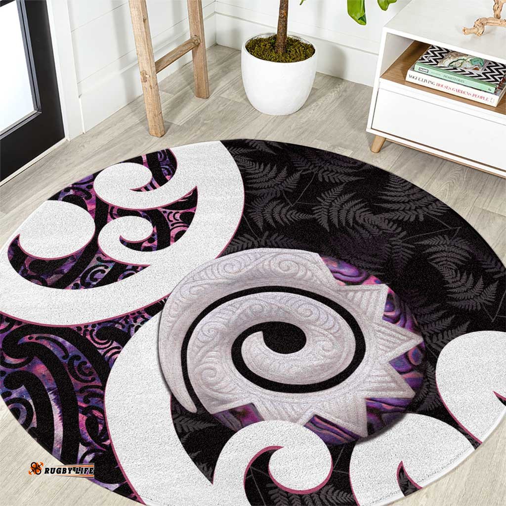 Aotearoa Koru Round Carpet Purple Maori Paua Shell Mix Silver Fern LT14