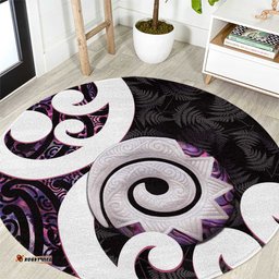 Aotearoa Koru Round Carpet Purple Maori Paua Shell Mix Silver Fern LT14