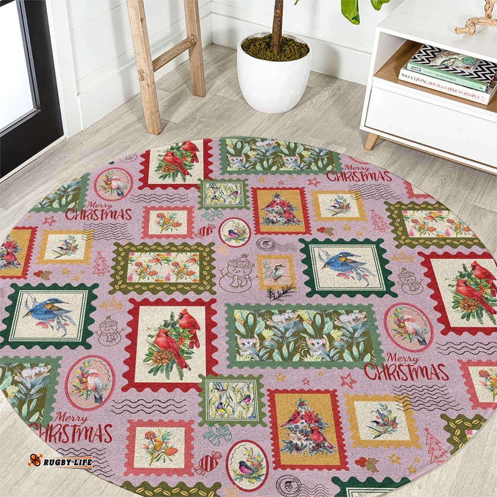 Aussie Birds Christmas La La Land Round Carpet Pink Vintage Stamp Edition LT9