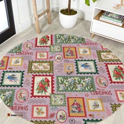 Aussie Birds Christmas La La Land Round Carpet Pink Vintage Stamp Edition LT9