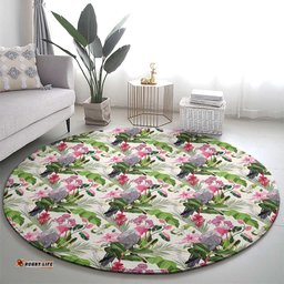 Aussie Pink Cockatoo Flowers Seamless Pattern Round Carpet LT9