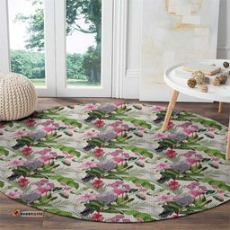 Aussie Pink Cockatoo Flowers Seamless Pattern Round Carpet LT9
