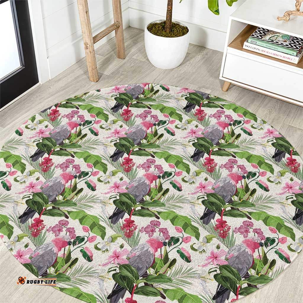 Aussie Pink Cockatoo Flowers Seamless Pattern Round Carpet LT9