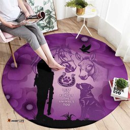 Australia Animals ANZAC Day Round Carpet Lest We Forget The Animals Too Purple Poppy LT14