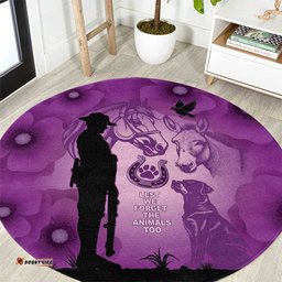 Australia Animals ANZAC Day Round Carpet Lest We Forget The Animals Too Purple Poppy LT14