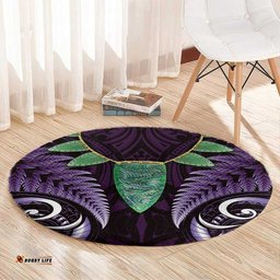 Aotearoa Pounamu Niho Round Carpet Silver Fern Mix Maori Pattern - Purple LT14