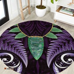 Aotearoa Pounamu Niho Round Carpet Silver Fern Mix Maori Pattern - Purple LT14