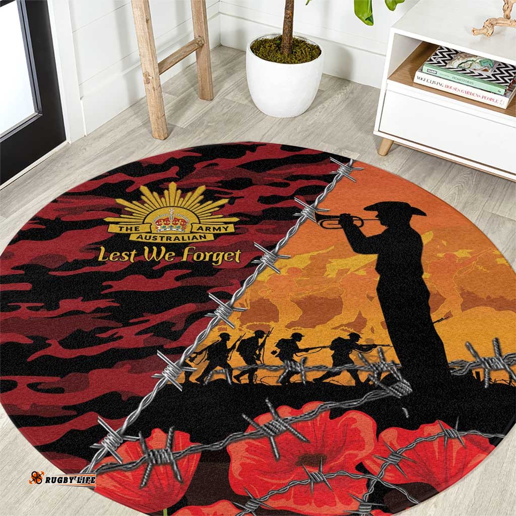 ANZAC Lest We Forget Round Carpet Australian Army Poppy Tribute LT15