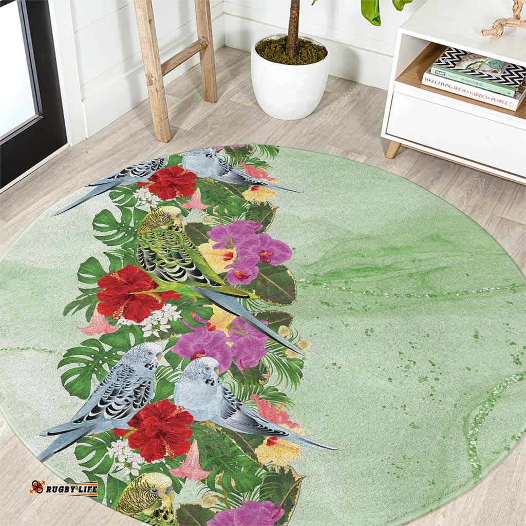 Aussie Budgies Blue And Green Tropical Birds Round Carpet LT9