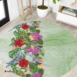 Aussie Budgies Blue And Green Tropical Birds Round Carpet LT9